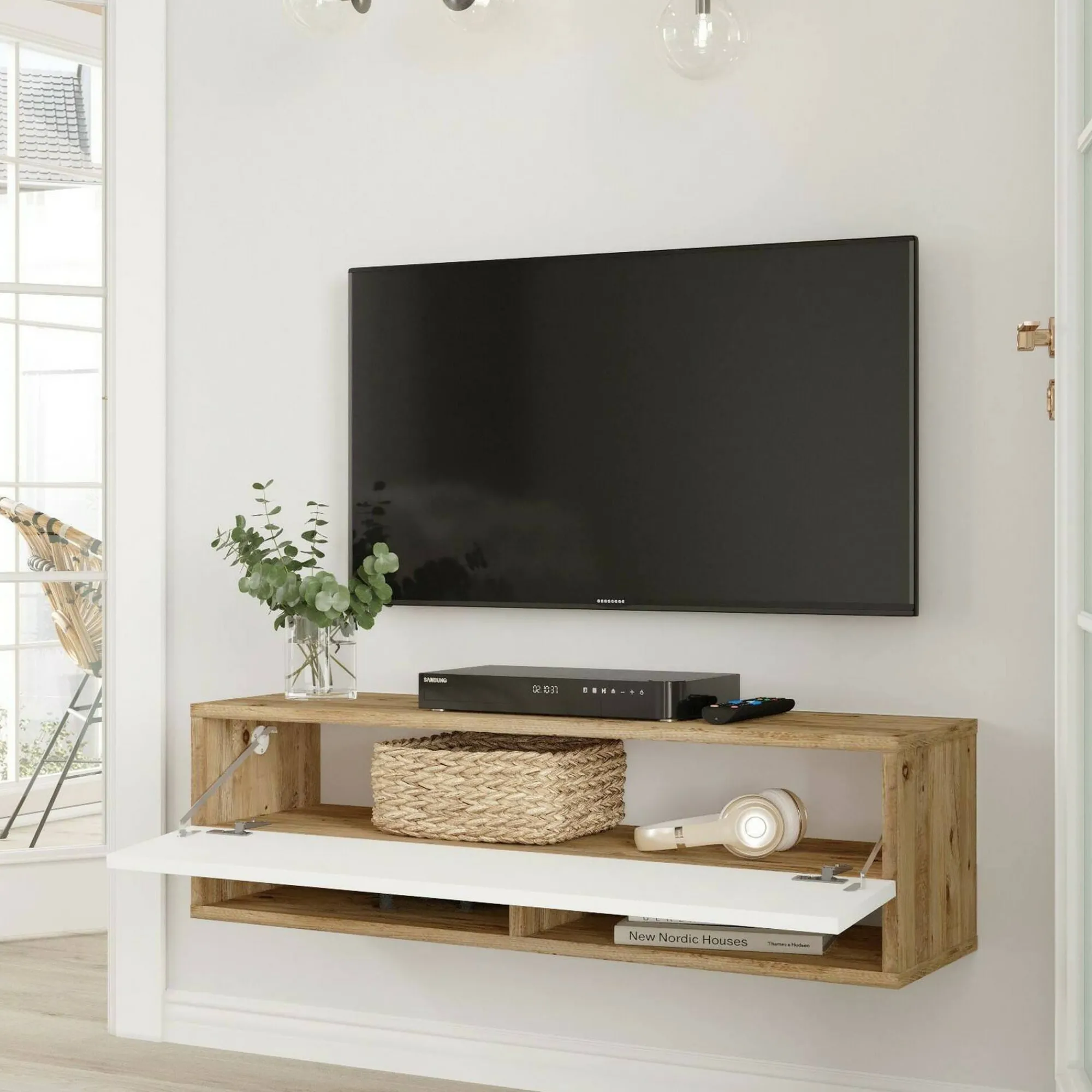 Mobile porta TV Iva, 100x32h29 cm, Quercia e Bianco<Dmora Clearance