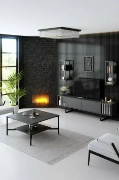Mobile porta TV Iva, 180x30h48 cm, Antracite e Nero<Dmora Sale