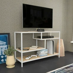 Mobile porta TV Ivette, 120x39h75 cm, Bianco e Rovere<Dmora Store