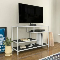 Mobile porta TV Ivette, 120x39h75 cm, Bianco e Antracite<Dmora Outlet