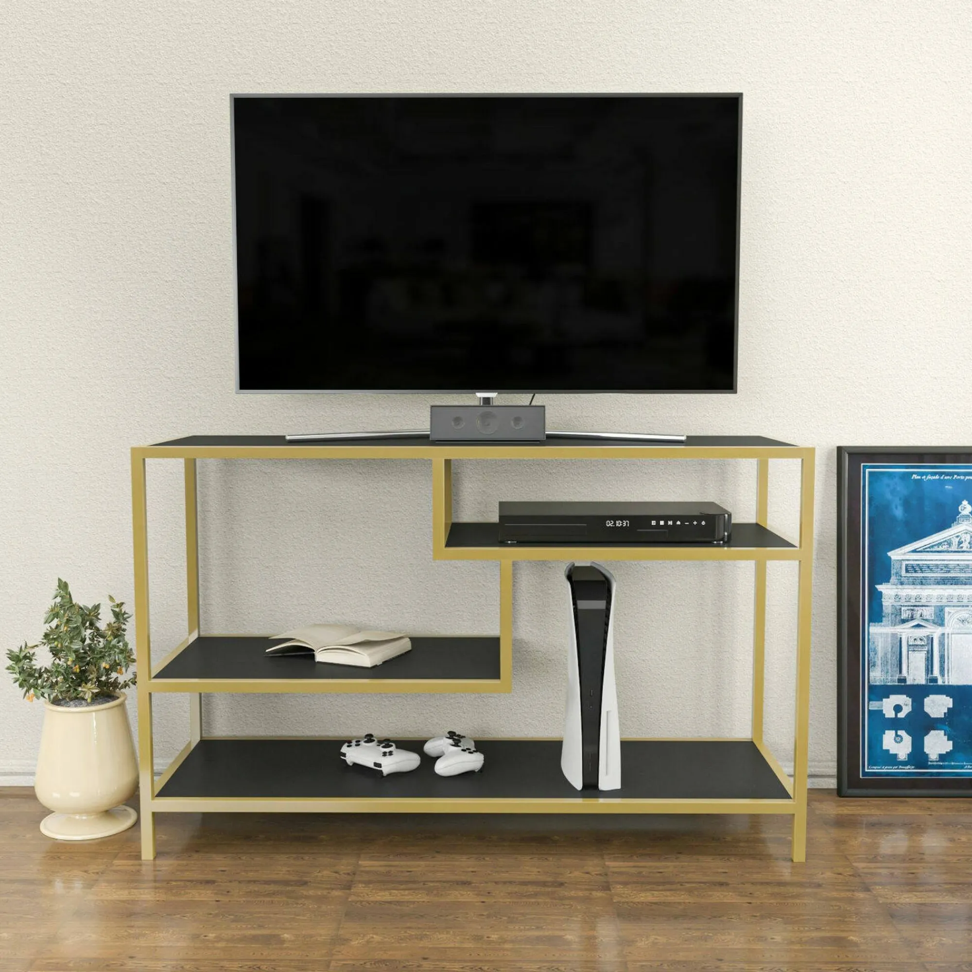 Mobile porta TV Ivette, 120x39h75 cm, Oro e Antracite<Dmora Best