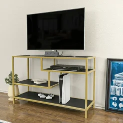 Mobile porta TV Ivette, 120x39h75 cm, Oro e Antracite<Dmora Best