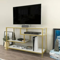 Mobile porta TV Ivette, 120x39h75 cm, Oro e Bianco<Dmora Best Sale