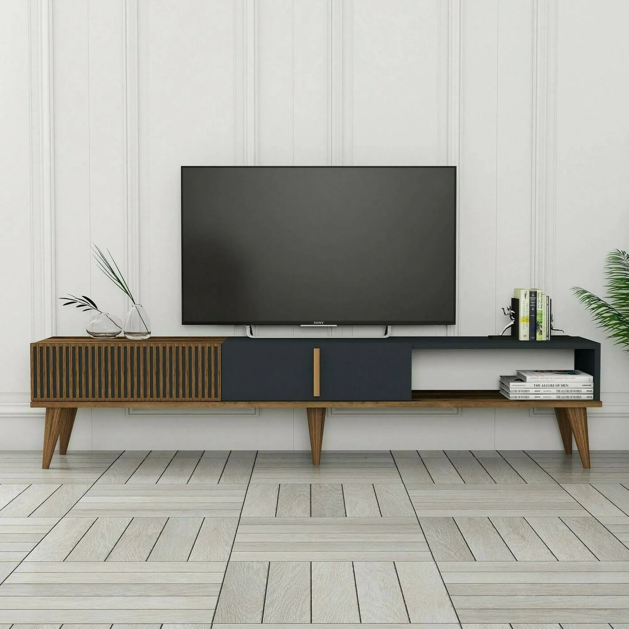 Mobile porta TV Jakuchu, 180x35h40 cm, Noce e Antracite<Dmora Clearance