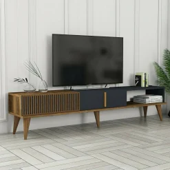 Mobile porta TV Jakuchu, 180x35h40 cm, Noce e Antracite<Dmora Clearance