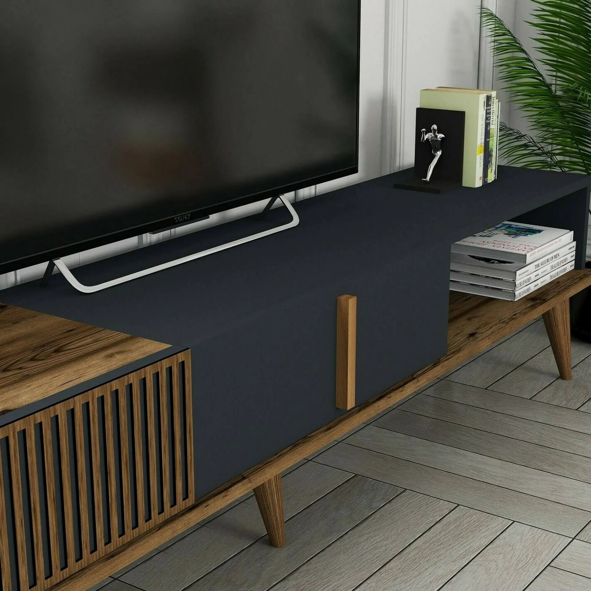 Mobile porta TV Jakuchu, 180x35h40 cm, Noce e Antracite<Dmora Clearance