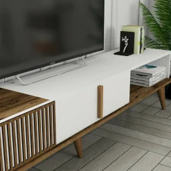 Mobile porta TV Jakuchu, 180x35h40 cm, Noce e Bianco<Dmora Fashion