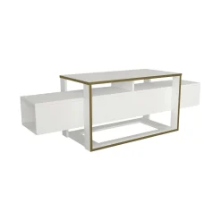 Mobile porta TV Jo, 160x46h50 cm, Bianco e Oro<Dmora Store