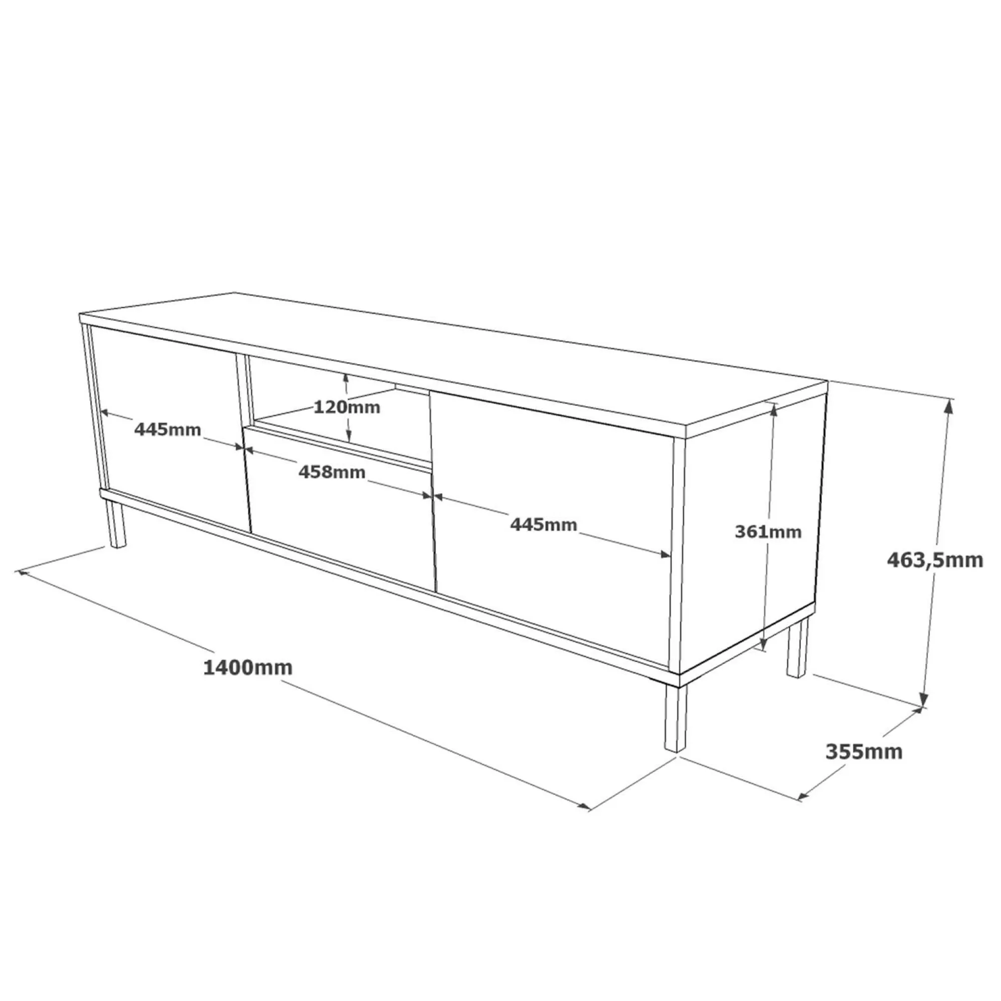 Mobile porta TV Khagan, 140x36 h46 cm, Argento e Nero<Dmora Shop