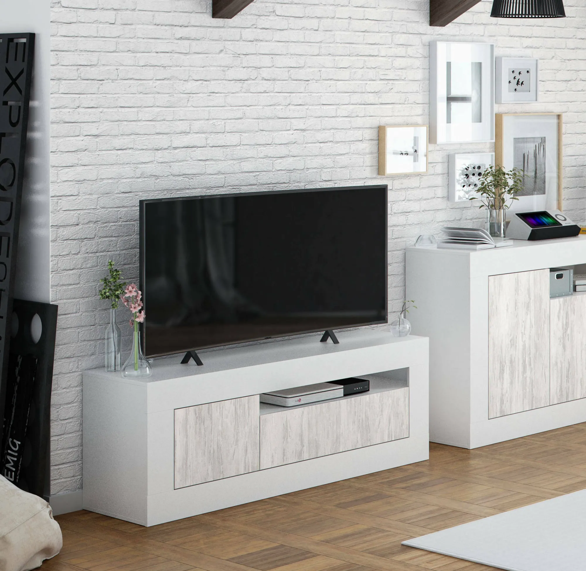 Mobile porta TV Kunzite, 139x42h53 cm, Rovere e Bianco<Dmora Best Sale