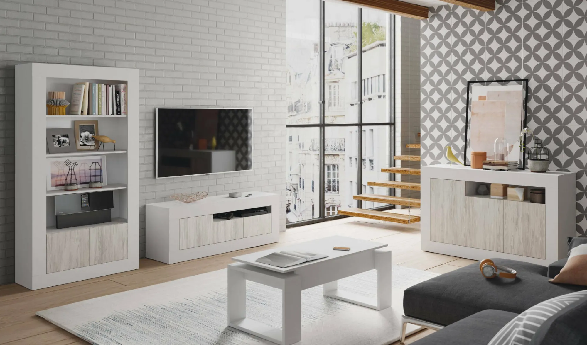 Mobile porta TV Kunzite, 139x42h53 cm, Rovere e Bianco<Dmora Best Sale