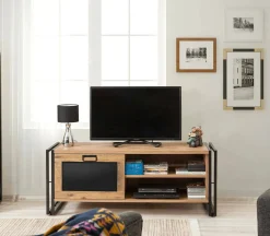 Mobile porta TV Luban, Quercia e Nero, 130x45h50 cm<Dmora Outlet