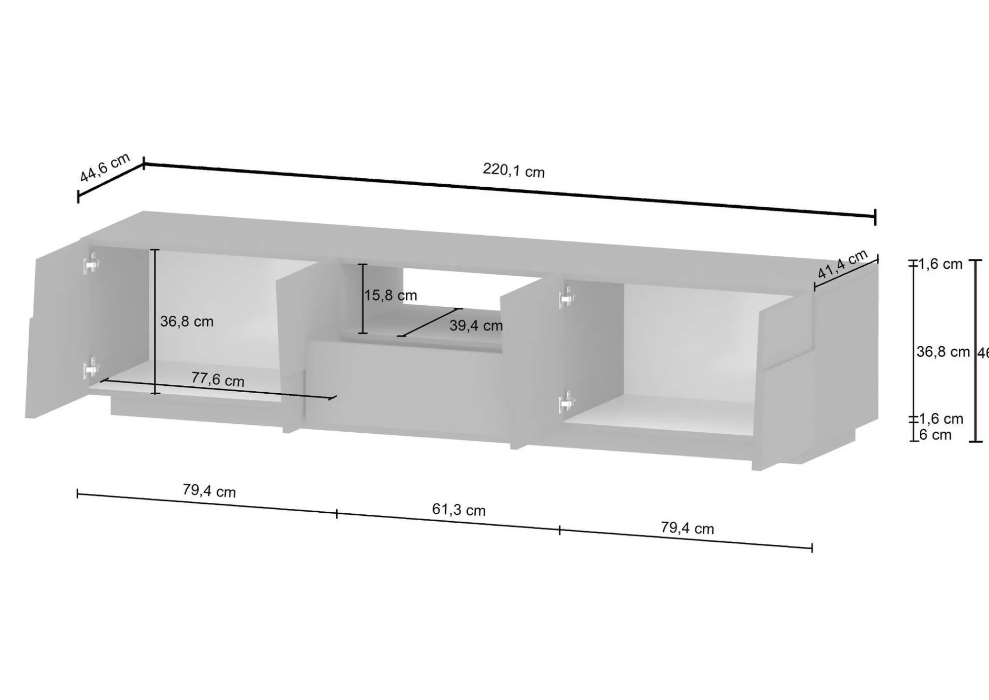 Mobile porta TV Maestrale, 220x44h46 cm, lucido<Dmora Online