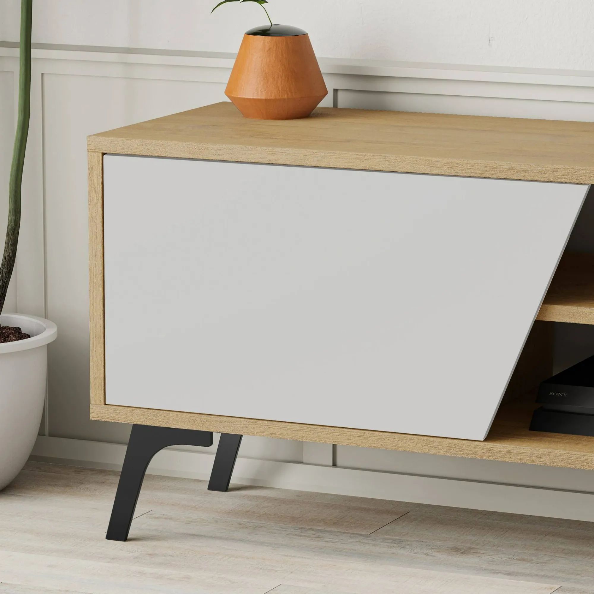 Mobile porta TV Male, 180x36 h48 cm, Quercia e Bianco<Dmora Clearance