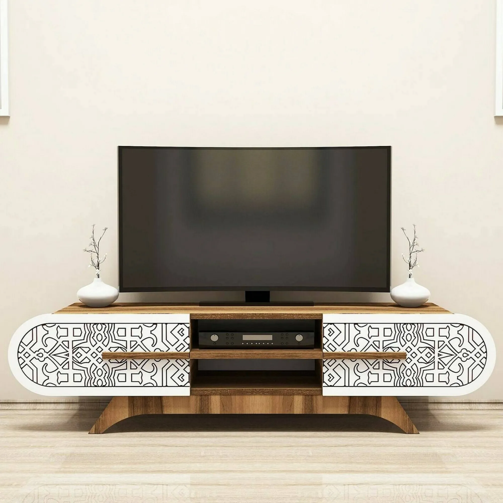 Mobile porta TV Matsu, 145x37h37 cm, Noce e Bianco<Dmora Best Sale