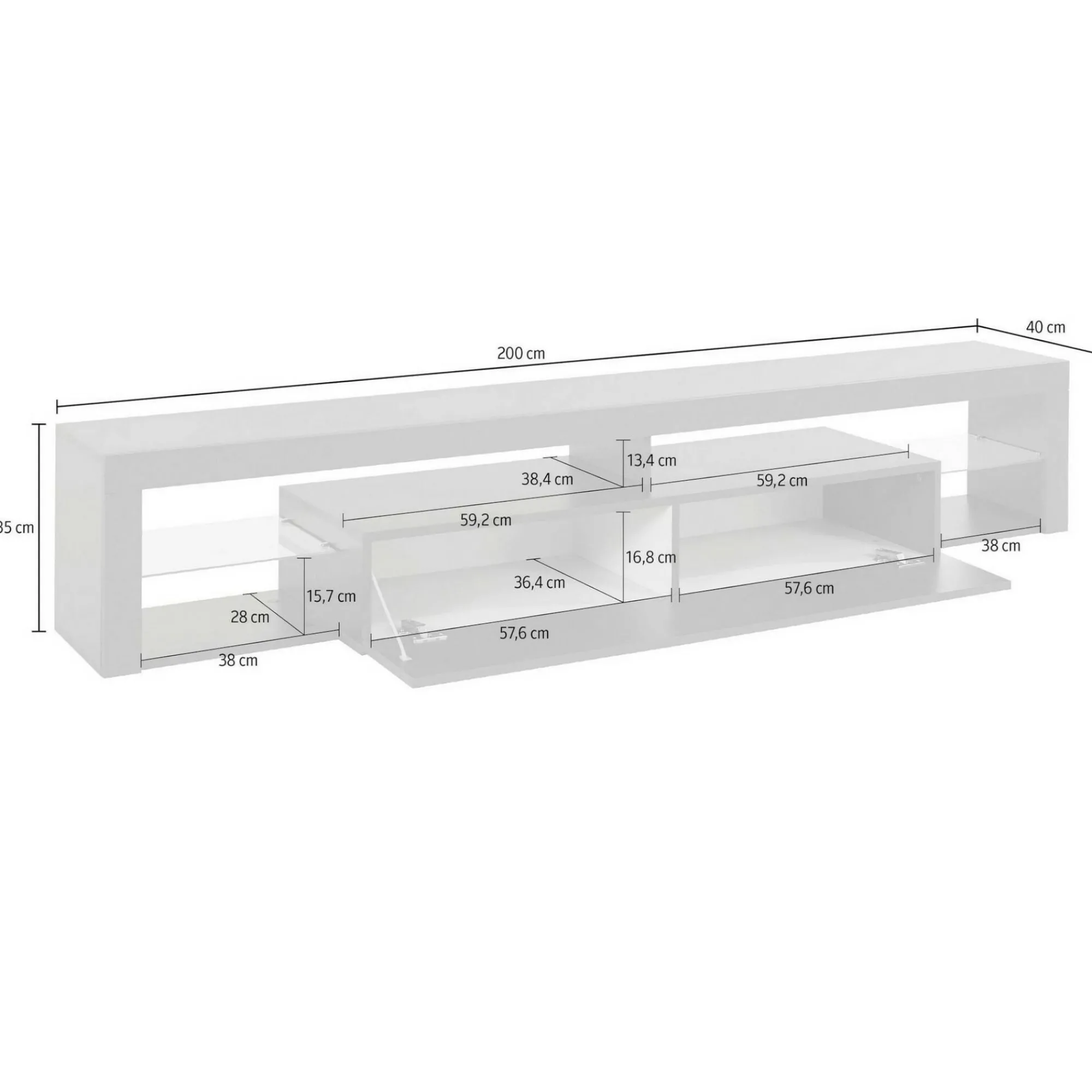 Mobile porta TV Meti, 200x40h35 cm, lucido<Dmora Discount