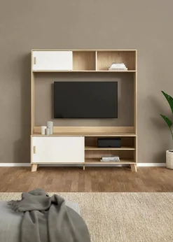 Mobile porta TV Nicosia, 48x159 h181 cm, Rovere e Bianco<Dmora Best Sale