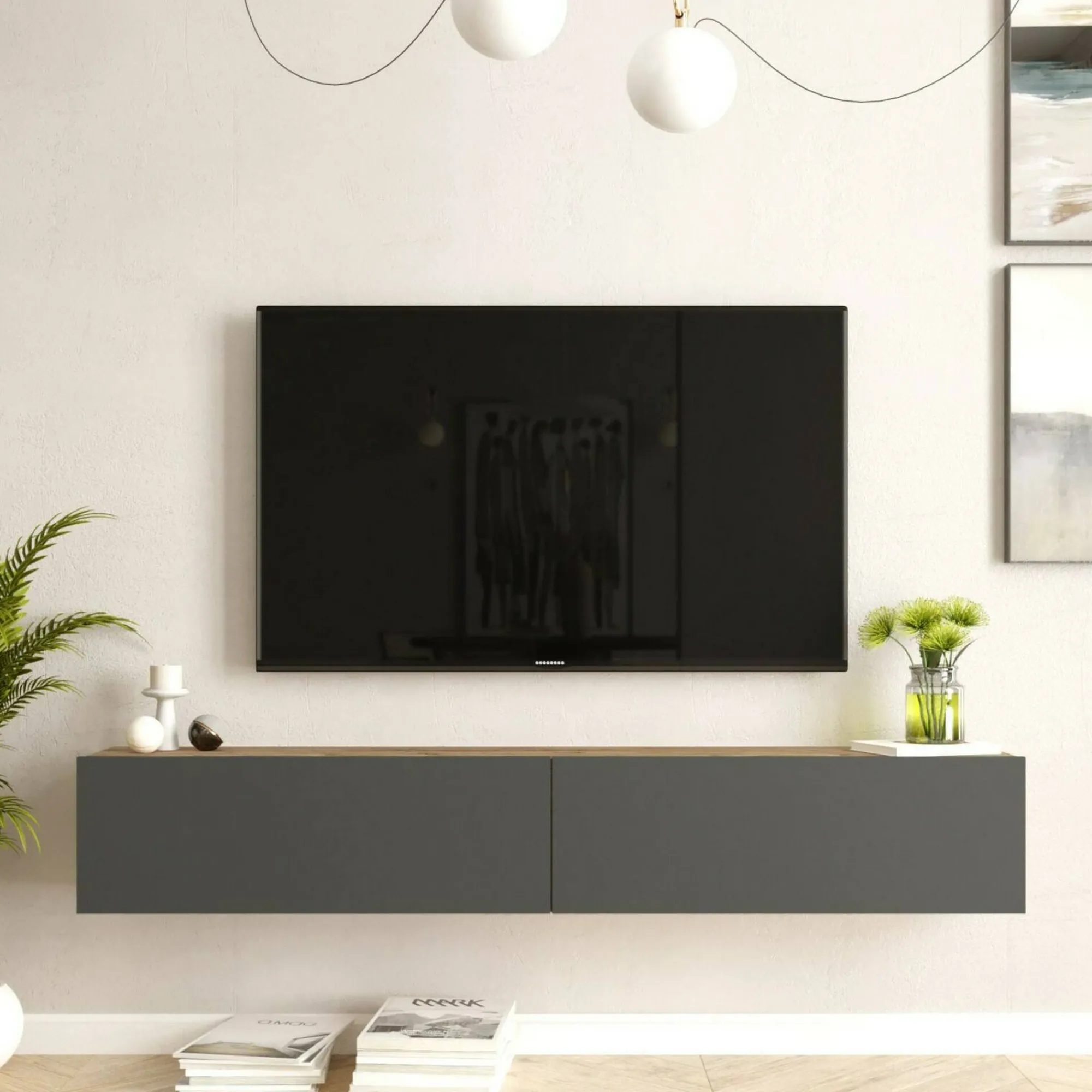 Mobile porta TV Pavone, 180x32h30 cm, Quercia e Antracite<Dmora Best Sale