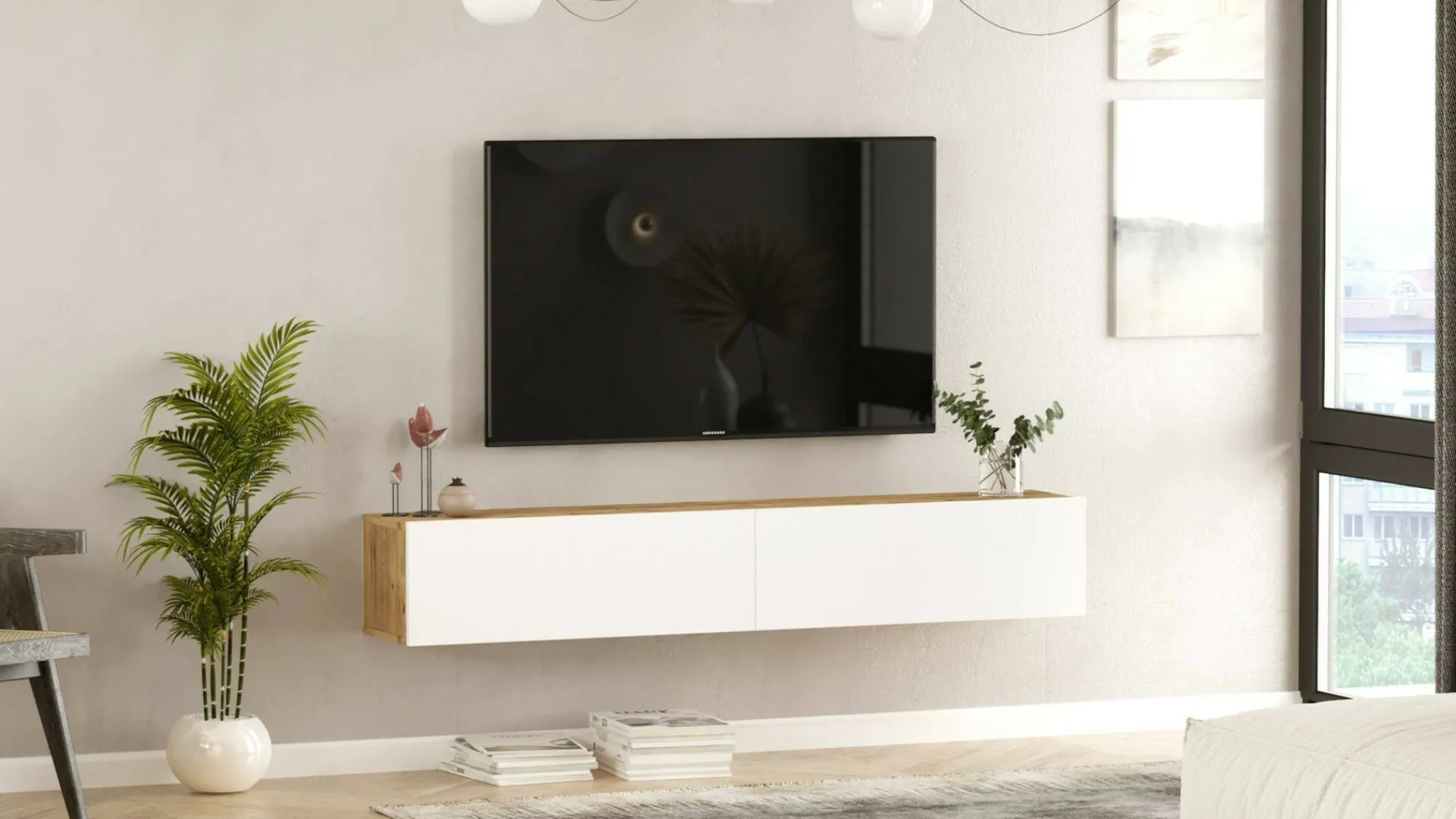 Mobile porta TV Pavone, 180x32h30 cm, Quercia e Bianco<Dmora Flash Sale