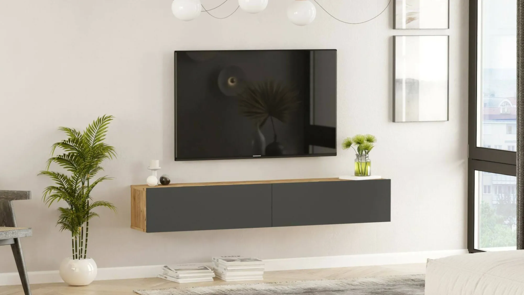 Mobile porta TV Pavone, 180x32h30 cm, Quercia e Antracite<Dmora Best Sale