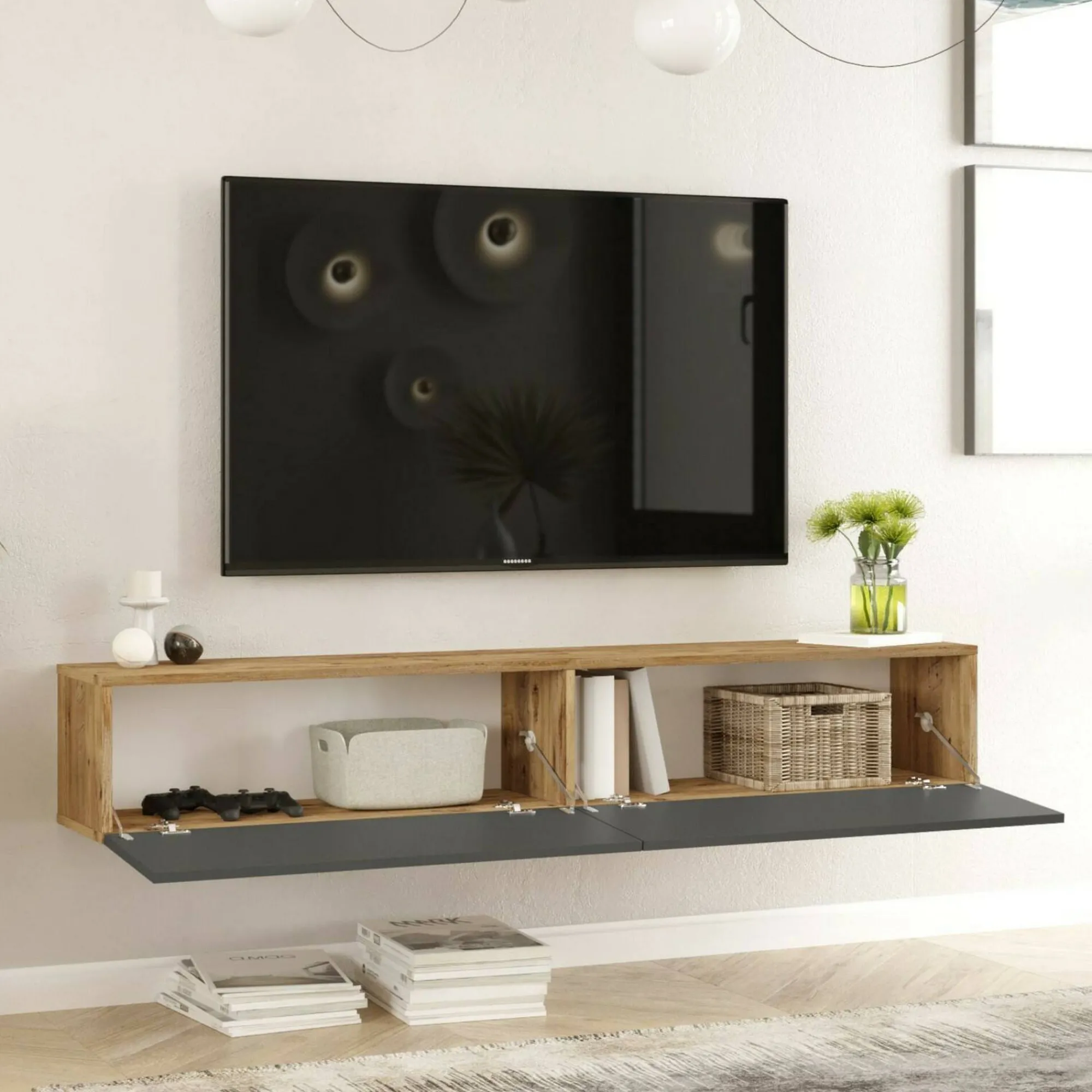 Mobile porta TV Pavone, 180x32h30 cm, Quercia e Antracite<Dmora Best Sale