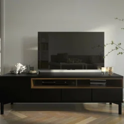Mobile porta TV Rosata, 48x156 h48 cm, Nero e Noce<Dmora Online