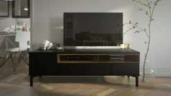 Mobile porta TV Rosata, 48x156 h48 cm, Nero e Noce<Dmora Online