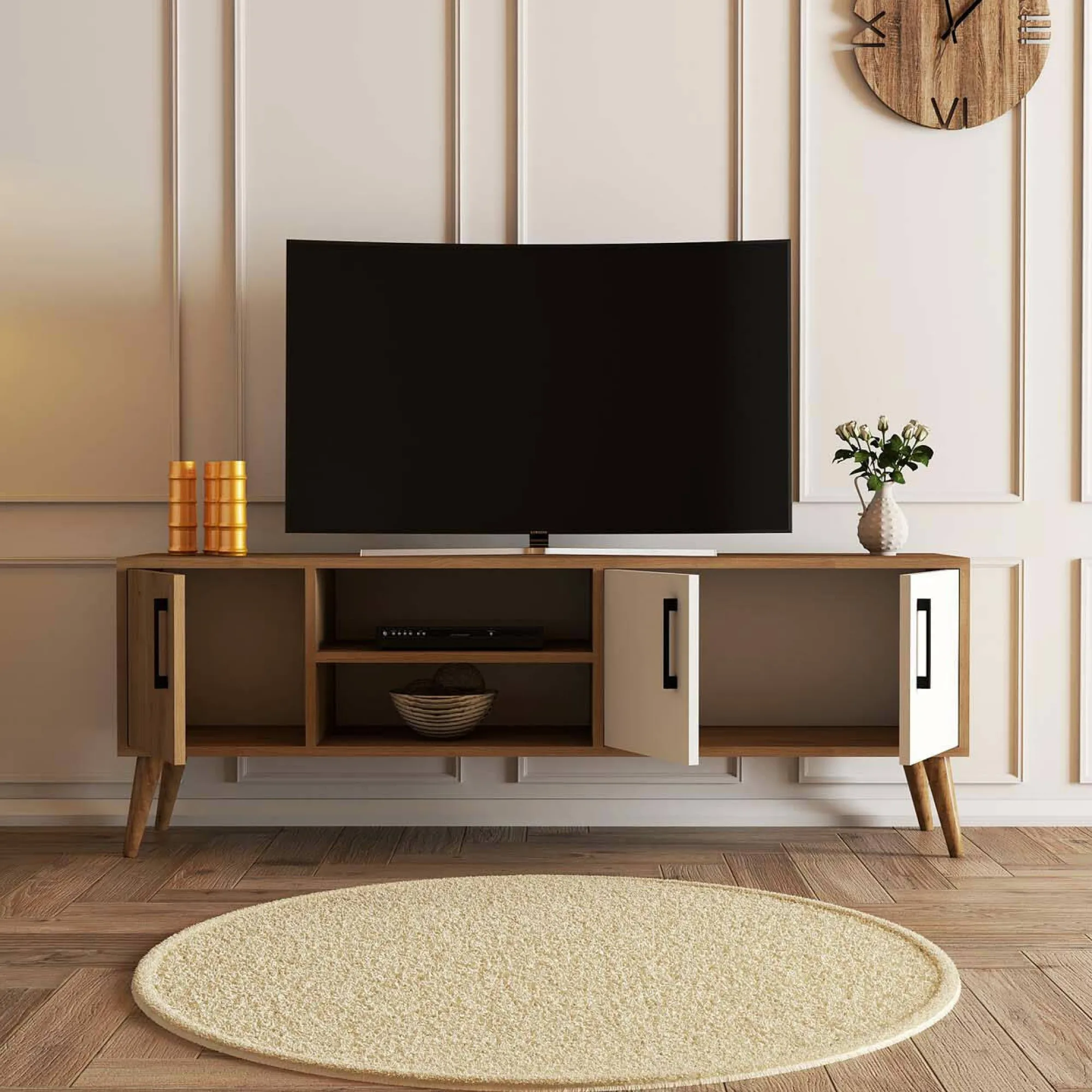 Mobile porta TV Rosita, 150x34 h52 cm, Quercia e Bianco<Dmora Sale
