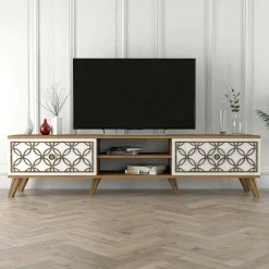 Mobile porta TV Teia, 180x35h44 cm, Noce e Bianco<Dmora Best Sale