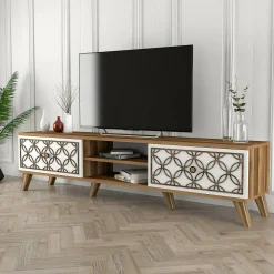 Mobile porta TV Teia, 180x35h44 cm, Noce e Bianco<Dmora Best Sale