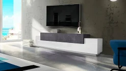 Mobile porta TV Tiche, cm 240x45h52, Bianco lucido e Ardesia<Dmora Best