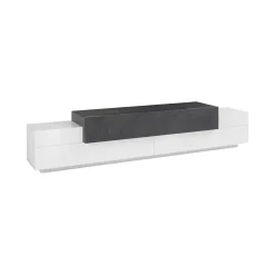 Mobile porta TV Tiche, cm 240x45h52, Bianco lucido e Ardesia<Dmora Best