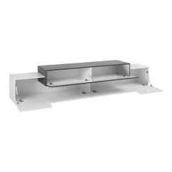 Mobile porta TV Tiche, cm 240x45h52, Bianco lucido e Ardesia<Dmora Best