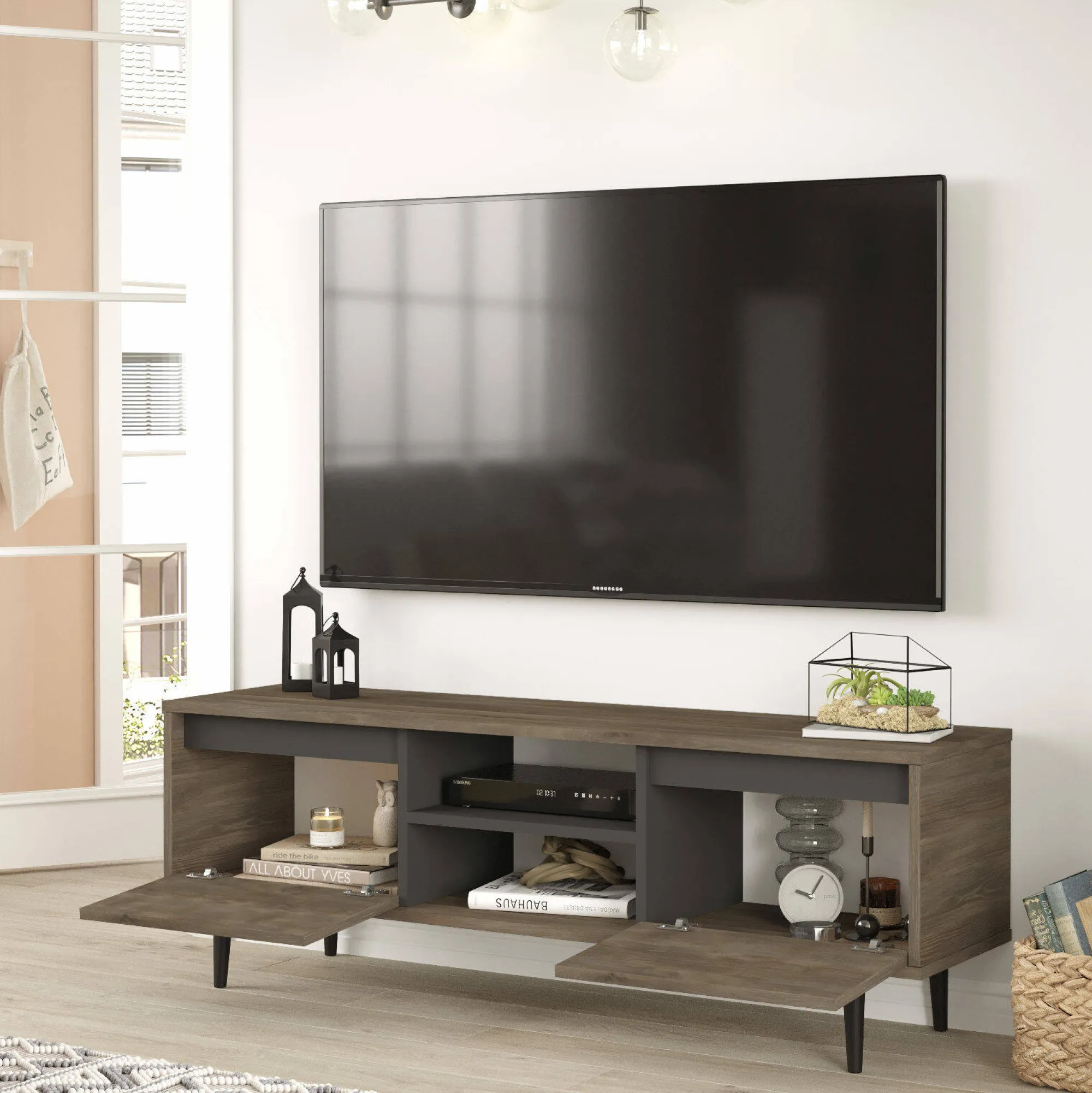 Mobile porta TV Toscana, 140x36 h48 cm, Marrone e Antracite<Dmora Store