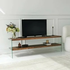 Mobile porta TV Umbria, 140x35 h45 cm, Marrone e Trasparente<Dmora Discount