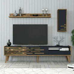 Mobile porta TV Upana, 180x45h35 cm, Antracite e Noce<Dmora Discount