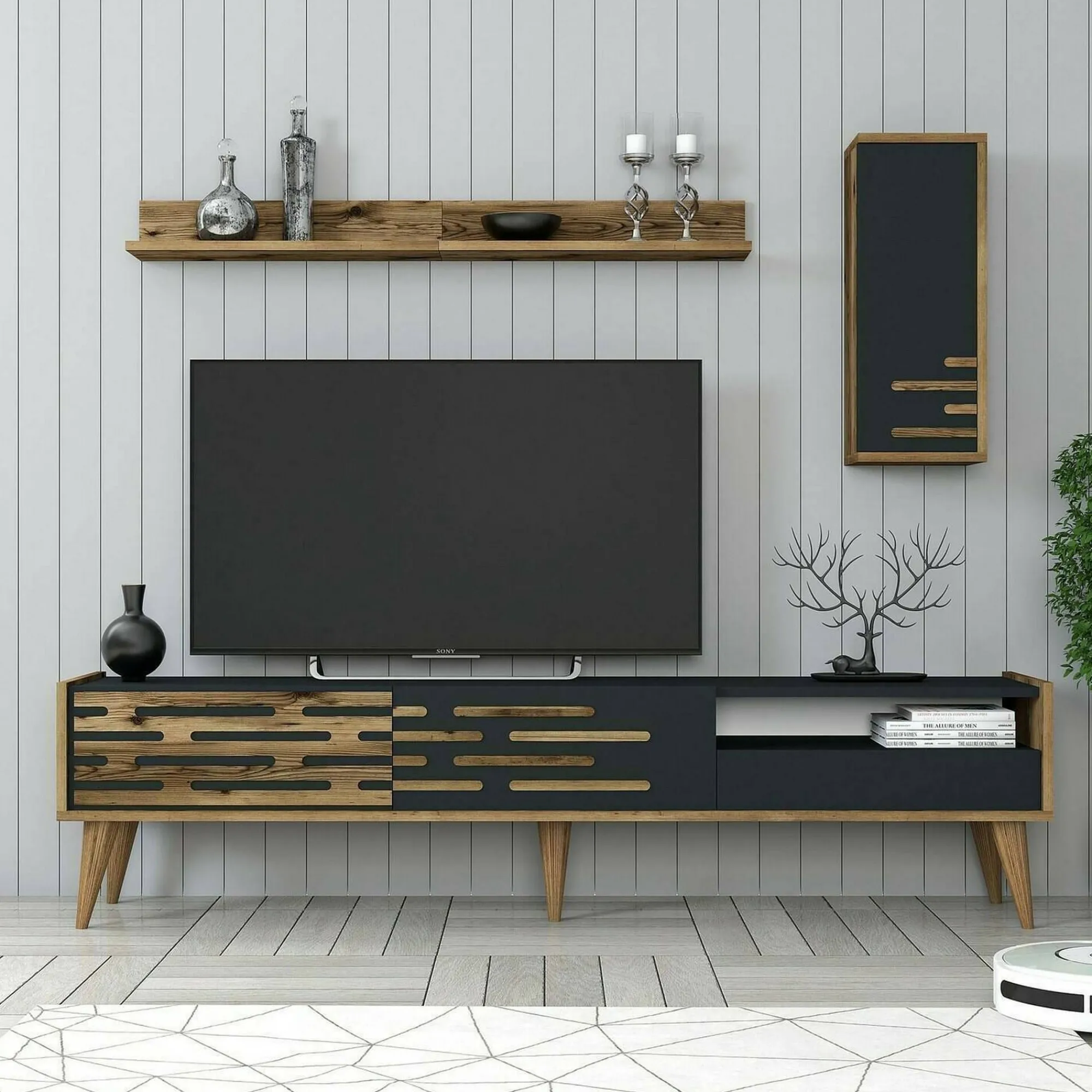 Mobile porta TV Upana, 180x45h35 cm, Antracite e Noce<Dmora Discount