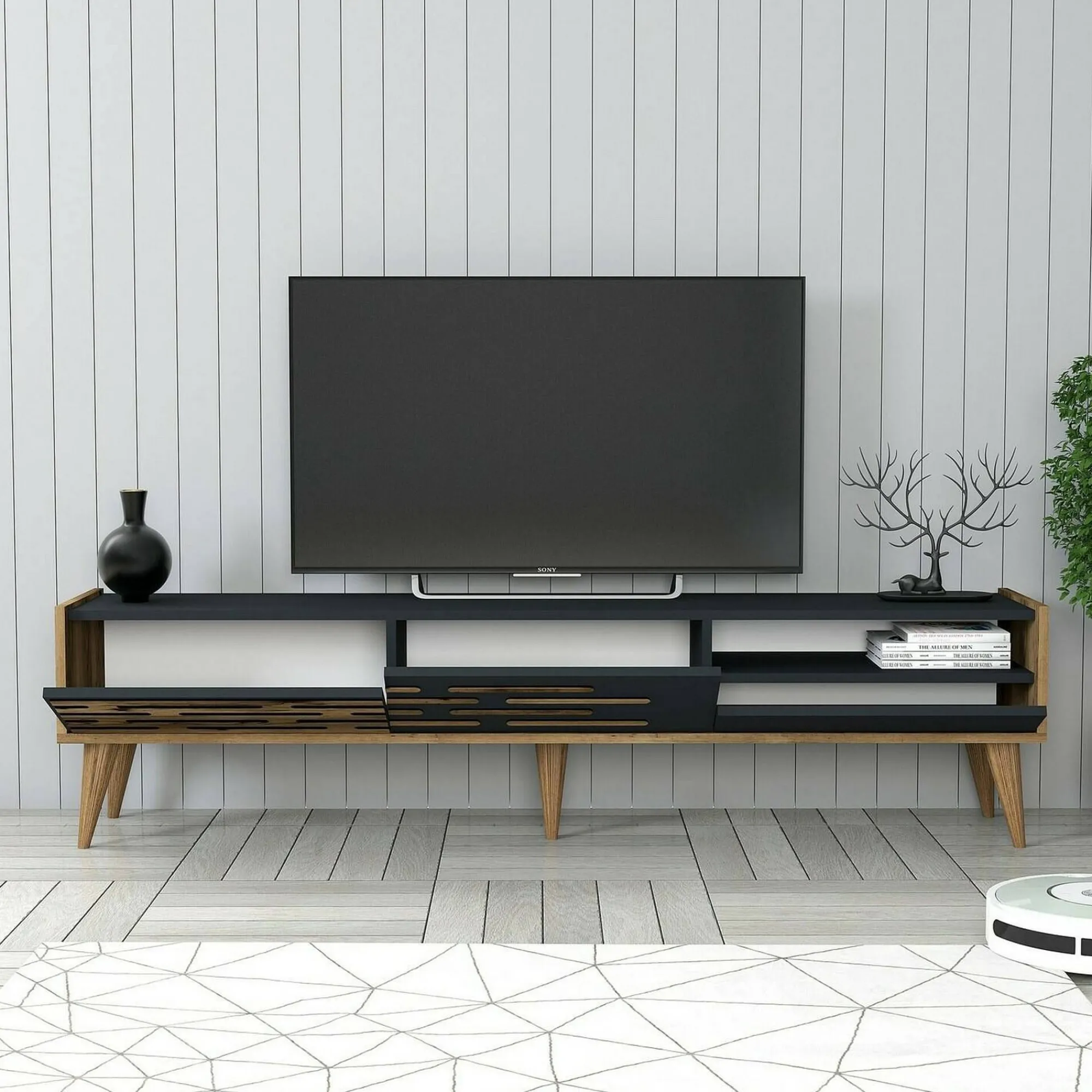Mobile porta TV Upana, 180x45h35 cm, Antracite e Noce<Dmora Shop