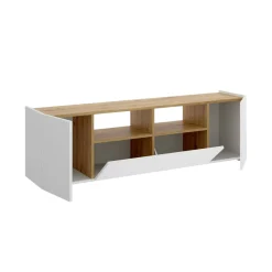 Mobile porta TV Vulcano, 142x35h44 cm, Bianco e Rovere Nodi<Dmora Hot