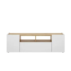 Mobile porta TV Vulcano, 142x35h44 cm, Bianco e Rovere Nodi<Dmora Hot