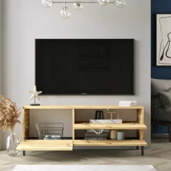Mobile porta TV Zephir, 120x36 h46 cm, Quercia e Nero<Dmora Discount