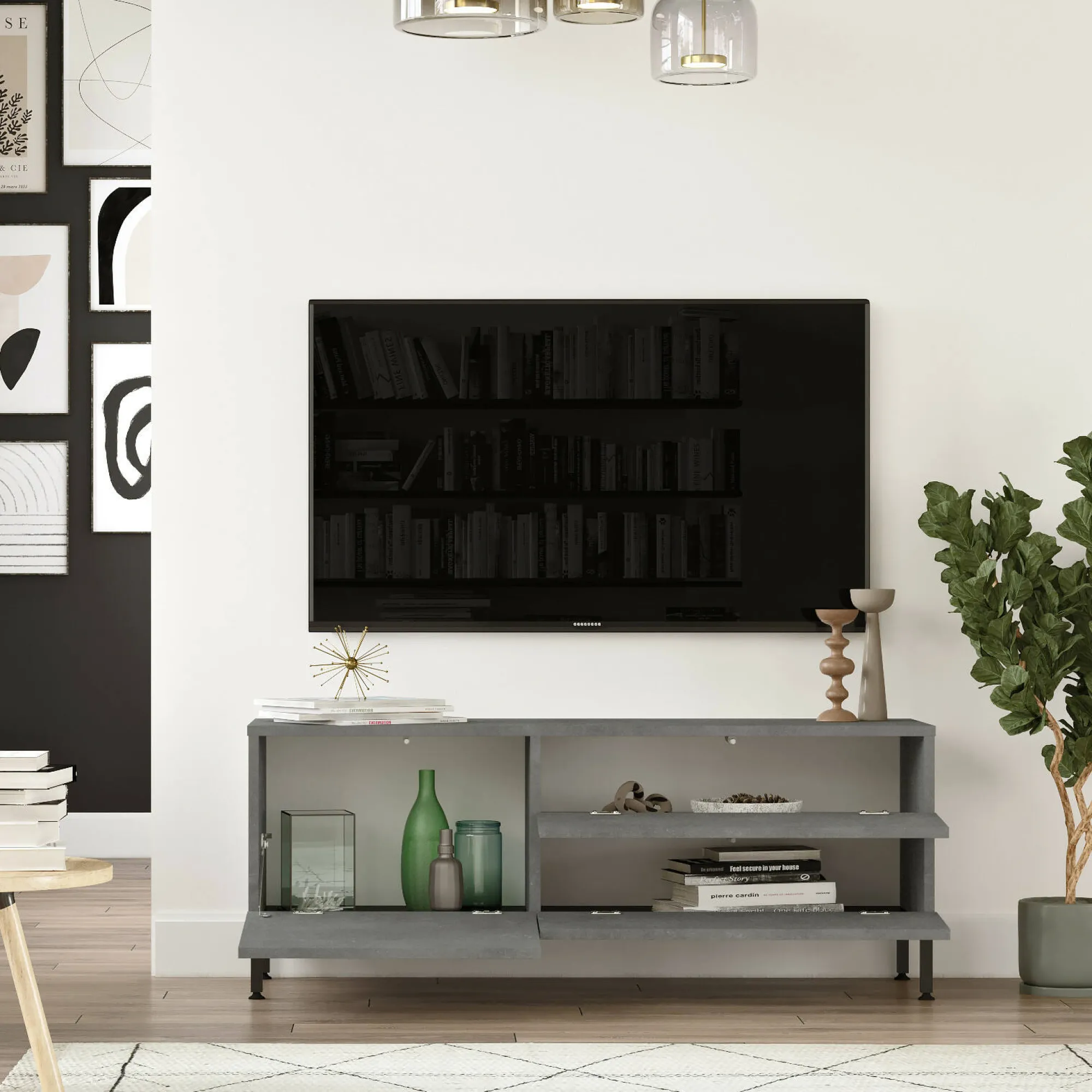 Mobile porta TV Zephir, 120x36 h46 cm, Argento e Nero<Dmora Best