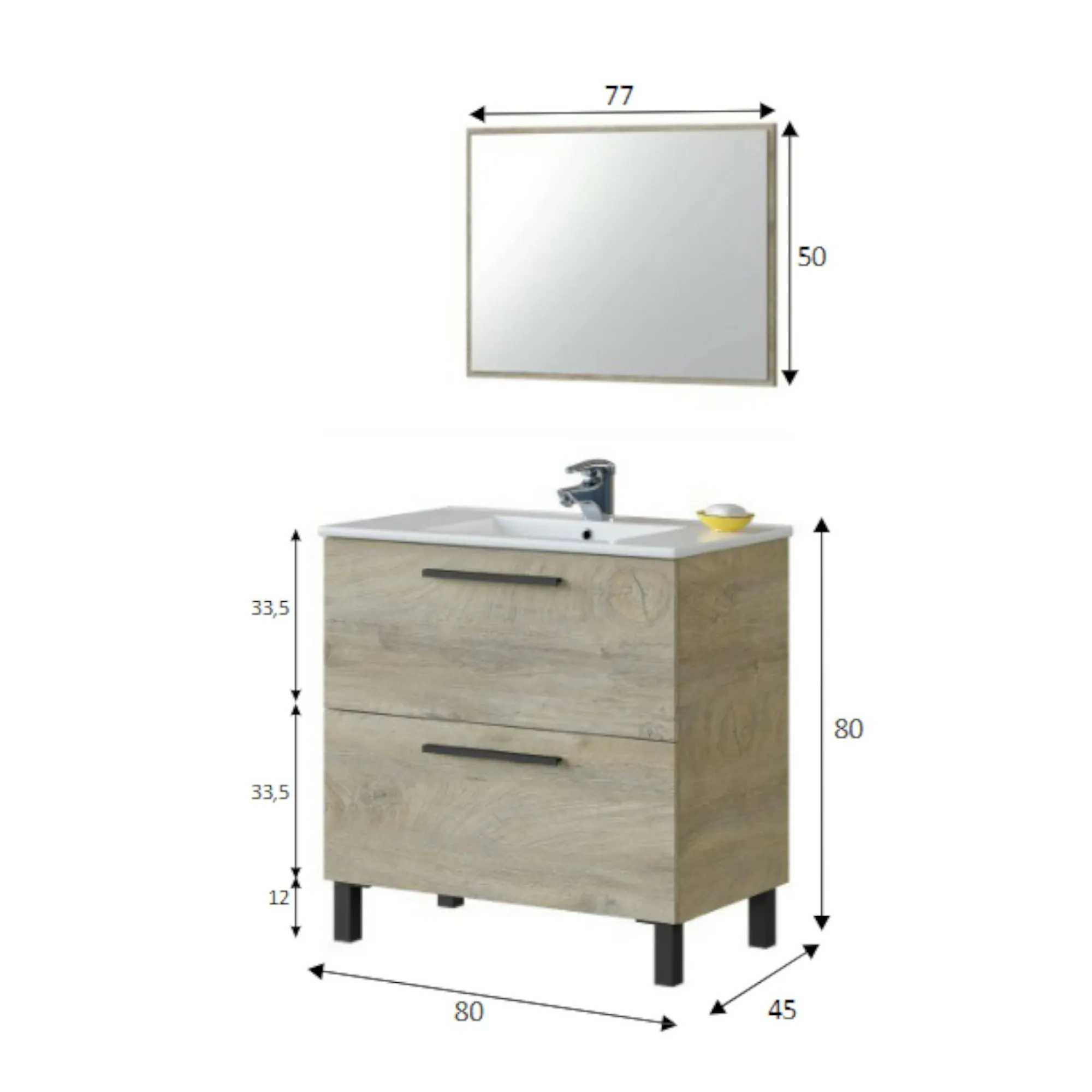 Mobile sottolavabo Abissalino, 80x45h80 cm,<Dmora Fashion