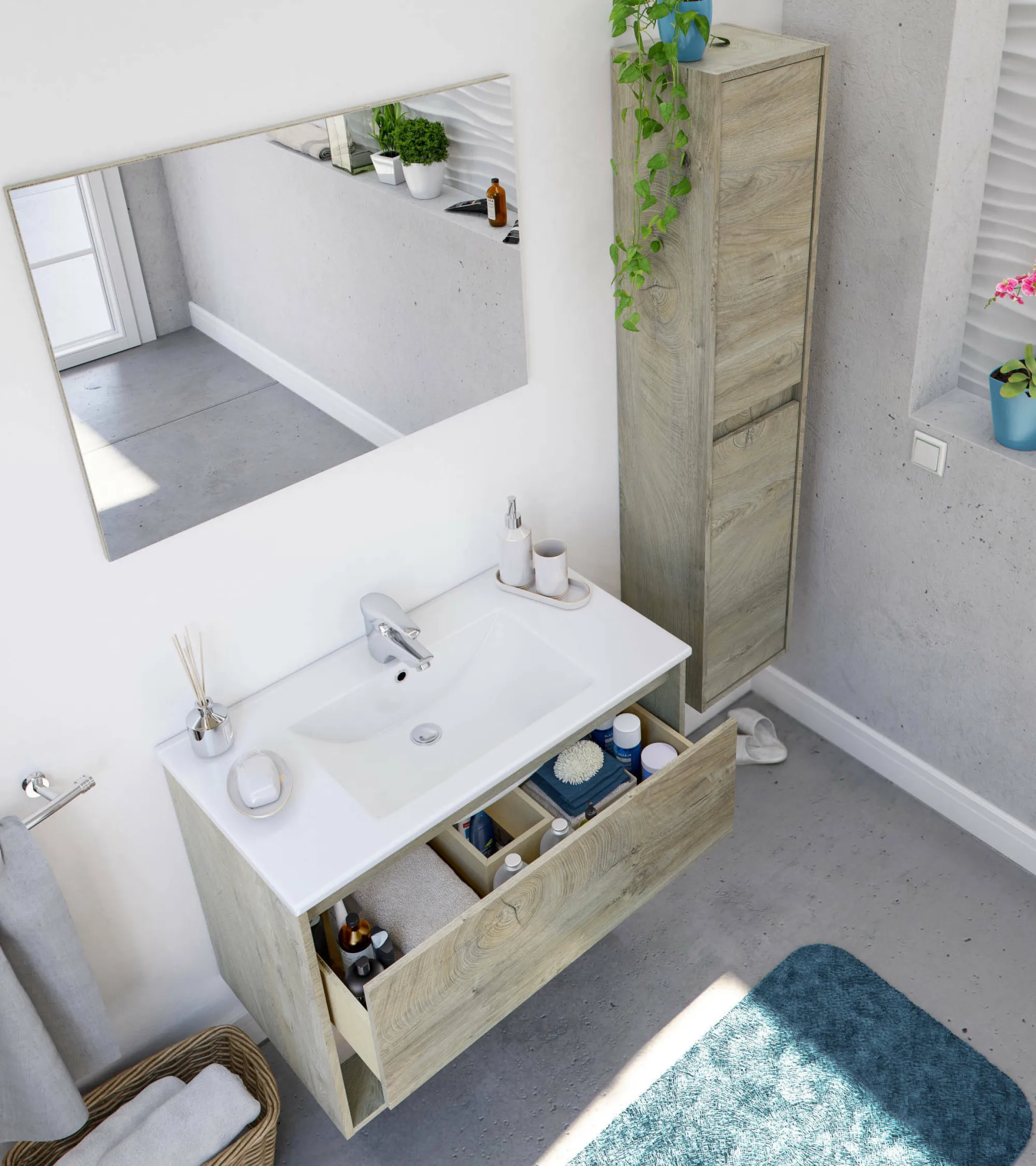 Mobile sottolavabo Akne, 80x59h45 cm, Rovere e Bianco<Dmora New