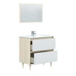 Mobile sottolavabo Berillo, 80x45h80 cm, Bianco lucido e Rovere<Dmora Shop