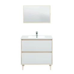 Mobile sottolavabo Berillo, 80x45h80 cm, Bianco lucido e Rovere<Dmora Shop