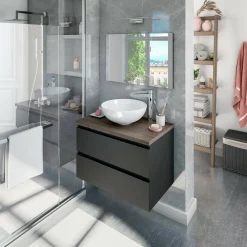 Mobile sottolavabo Dabakumo, 79x46 h53 cm, Antracite e Olmo<Dmora Sale