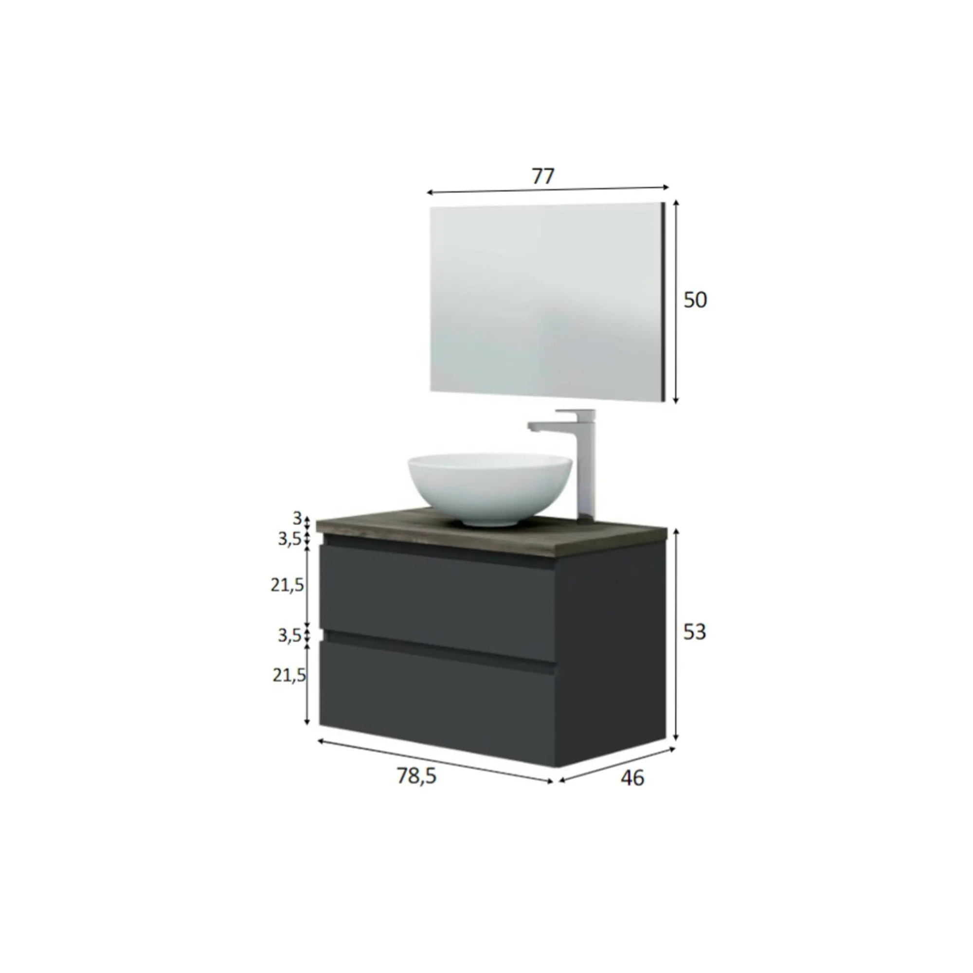Mobile sottolavabo Dabakumo, 79x46 h53 cm, Antracite e Olmo<Dmora Sale