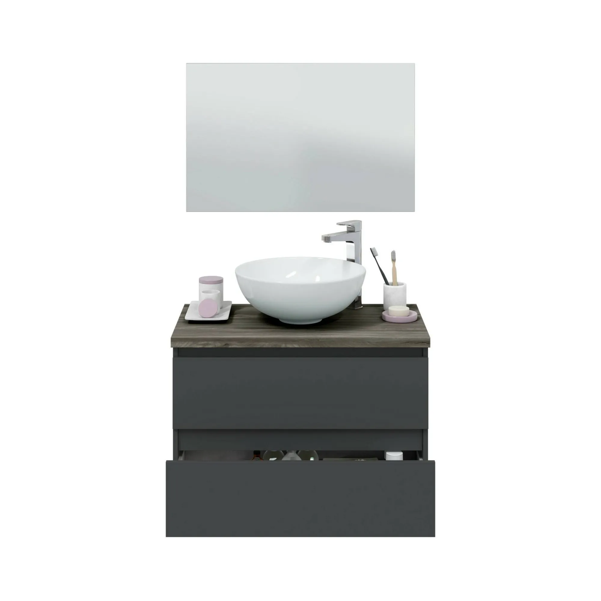 Mobile sottolavabo Dabakumo, 79x46 h53 cm, Antracite e Olmo<Dmora Sale