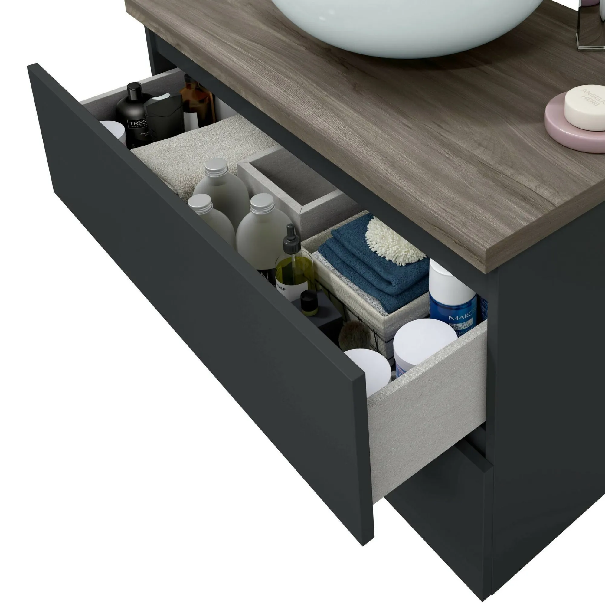 Mobile sottolavabo Dabakumo, 79x46 h53 cm, Antracite e Olmo<Dmora Sale